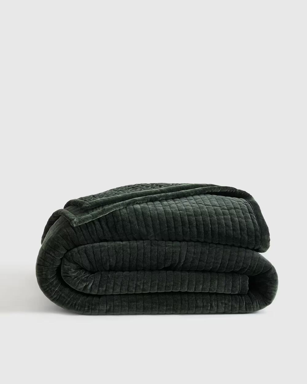 Quince Cotton Velvet Vertical Channel Quilt Queen Forest Green NWOT